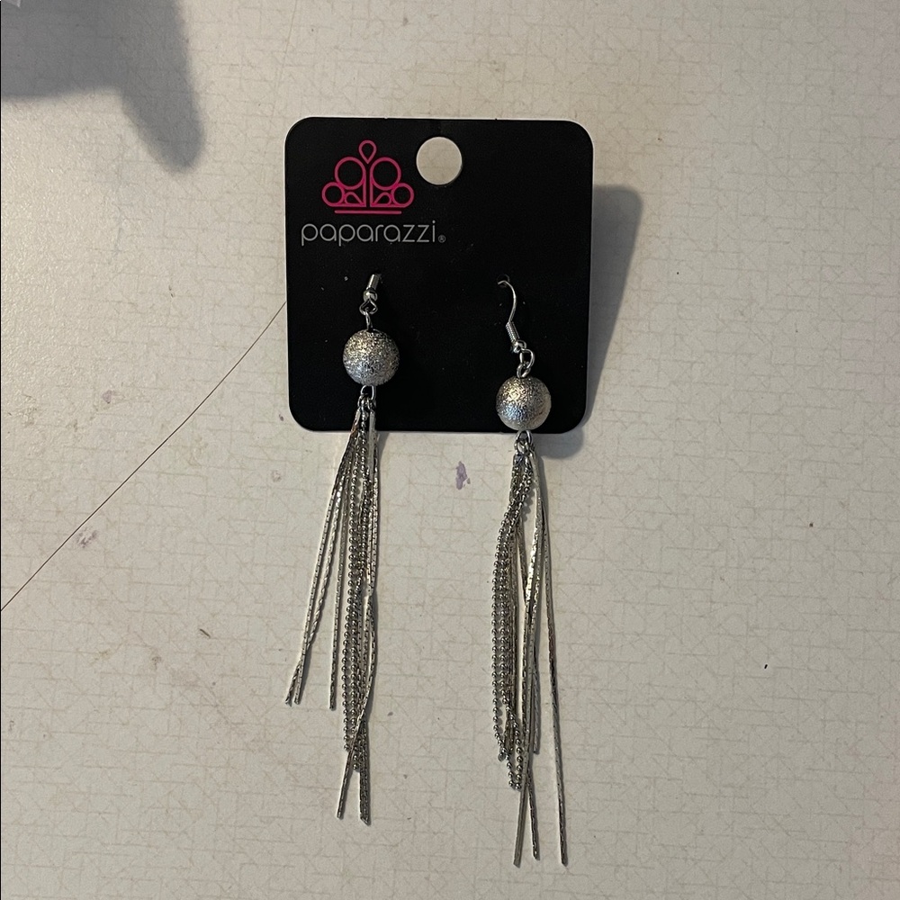 Paparazzi Glittering Silver Tassel Earrings